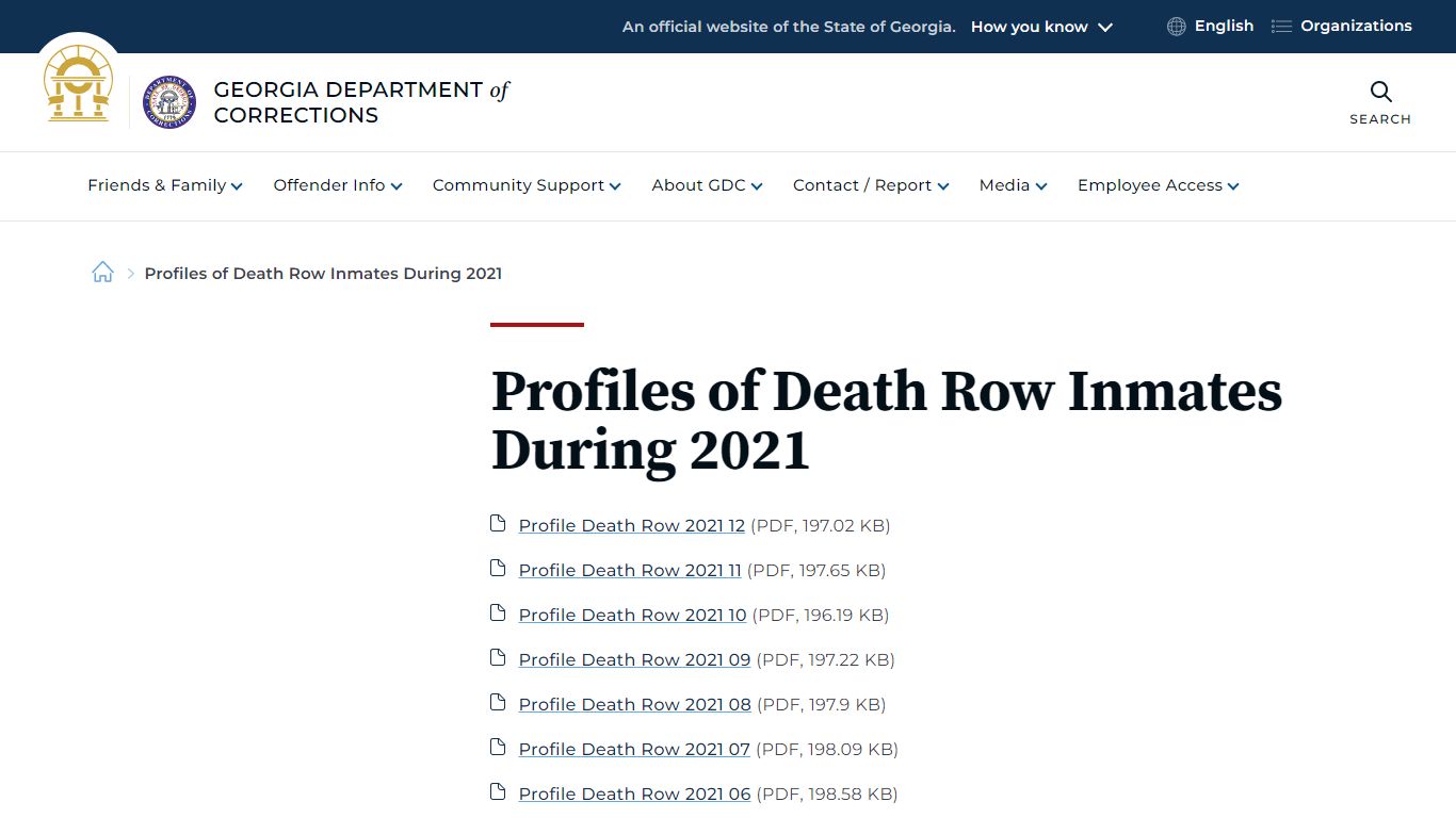 Profiles of Death Row Inmates During 2021 | Georgia Department of ...